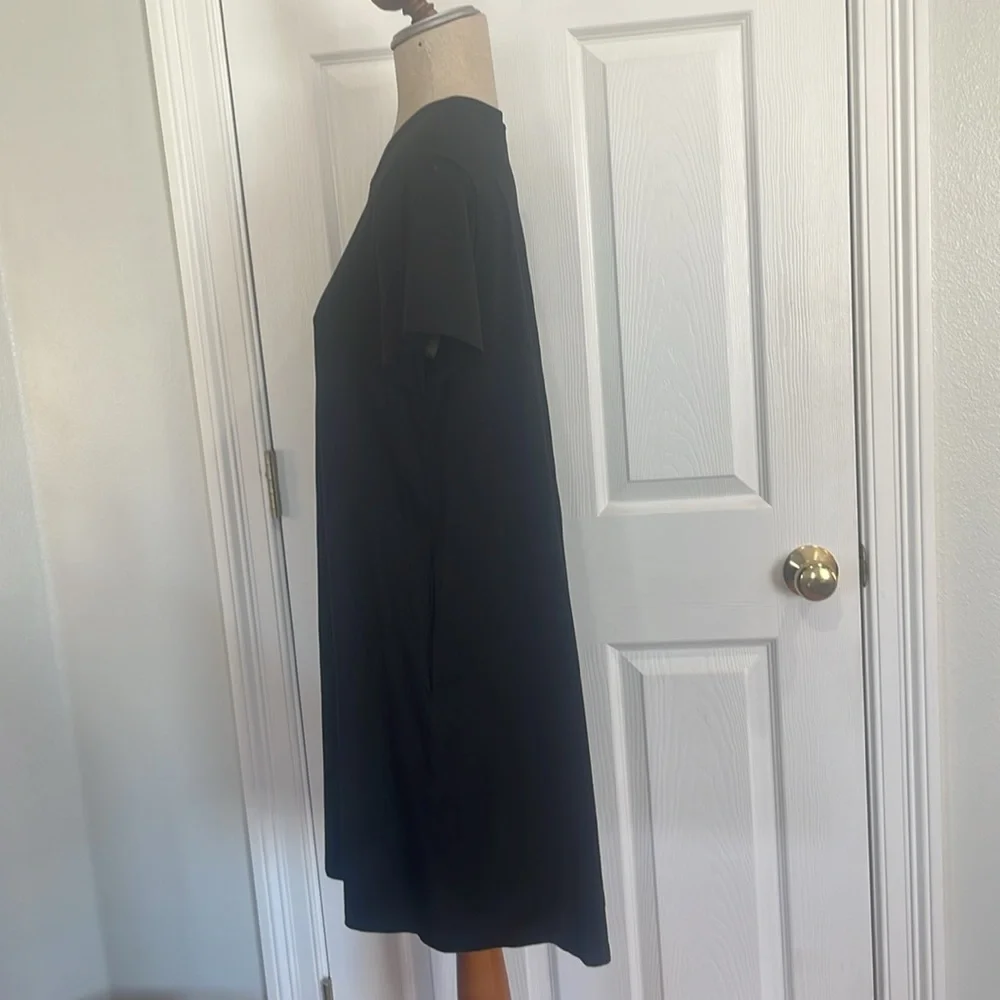 Uniqlo dress short sleeve pockets black 100% cotton midi women’s size L large - Picture 6 of 9